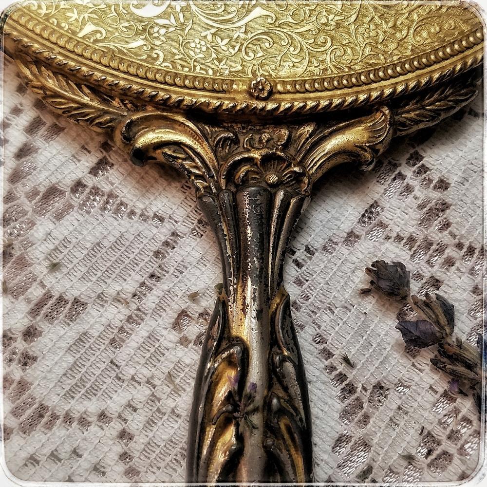 SOLD Antique Art Deco vanity mirror w/ amethyst - Picture 3 of 8